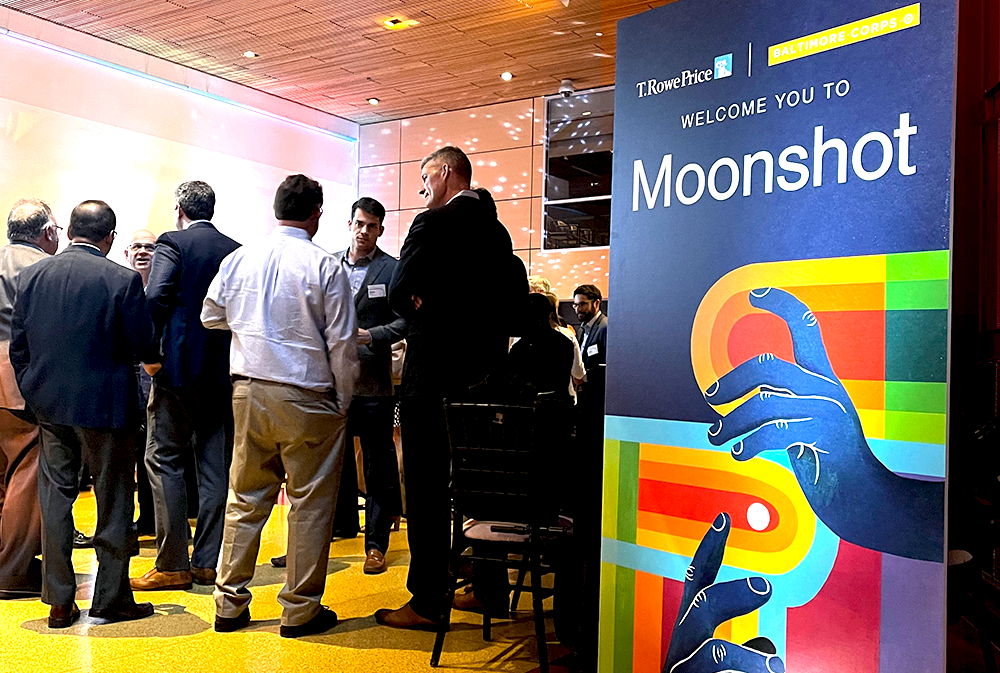 A banner stand at the event with the Moonshot design.